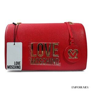 Love Moschino Women’s Red Shoulder Bag Crossbody Faux Leather Gold Chain NWT